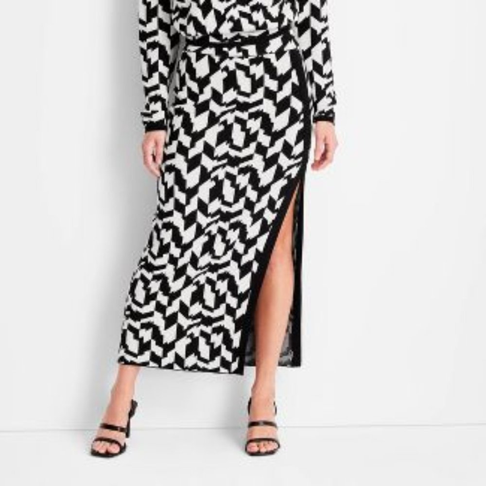 Future Collective Kahlana Barfield Brown geometric print knit midi skirt